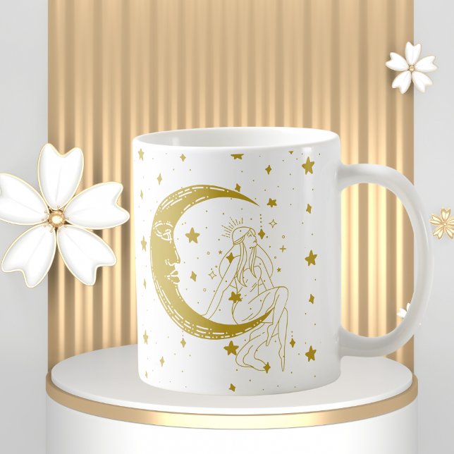 Caneca De Café Mulher celestial,estrelas luas,boho,astronomia ele (Criador carregado)