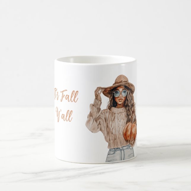 Caneca De Café Mulher Chapéu Abóbora É Outono Pessoal (Centro)