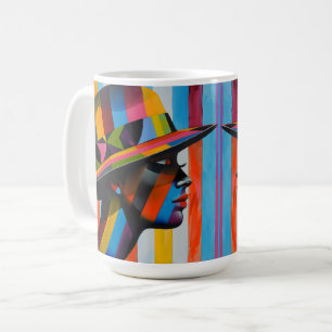 Caneca De Café Mulher com Chapéu Colorido em silhueta impressiona