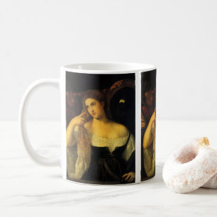 Caneca De Café Mulher com Espelho de Titian, Renascença Vintage
