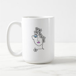 Caneca De Café Mulher com Flores de Arte em Linha