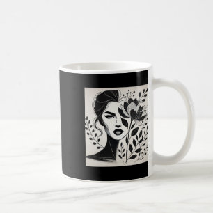 Caneca De Café Mulher Confiante em Arte de Linha Floral e Abstrat