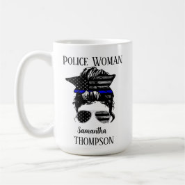 Caneca De Café Mulher da Polícia Thin Blue Line Personalizada