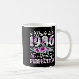 Caneca De Café Mulher de 40 anos feita em 1986 floral 40º anivers