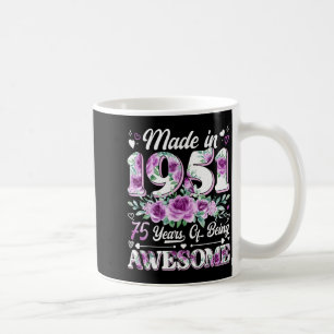Caneca De Café Mulher de 75 anos feita em 1951 floral 75º anivers