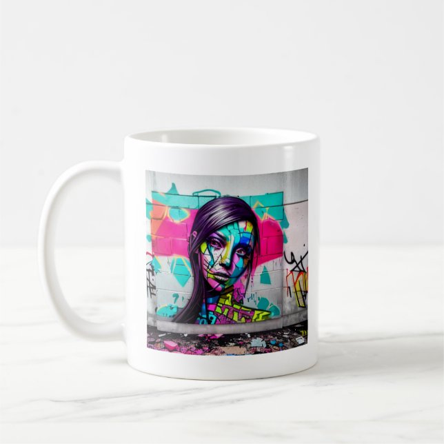 Caneca De Café Mulher de Arte de Grafite Bonita em  (Esquerda)