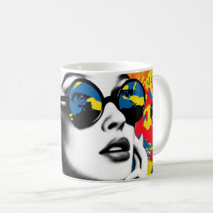 Caneca De Café Mulher de arte pop com óculos de sol