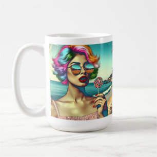 Caneca De Café Mulher de Arte Pop Retro com Pirulito