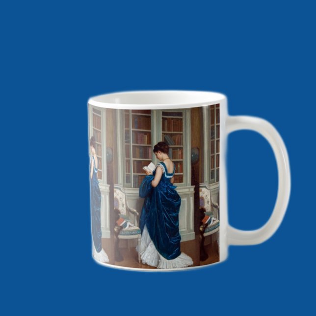 Caneca De Café Mulher de Azul lendo um Livro (Criador carregado)