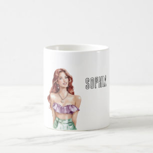 Caneca De Café Mulher de Cabelo Vermelho Topo Roxo