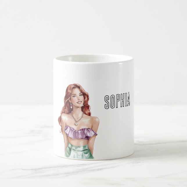 Caneca De Café Mulher de Cabelo Vermelho Topo Roxo (Centro)