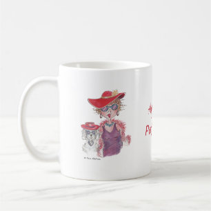 Caneca De Café Mulher de Chapéu Vermelho e Poodle envelhecida