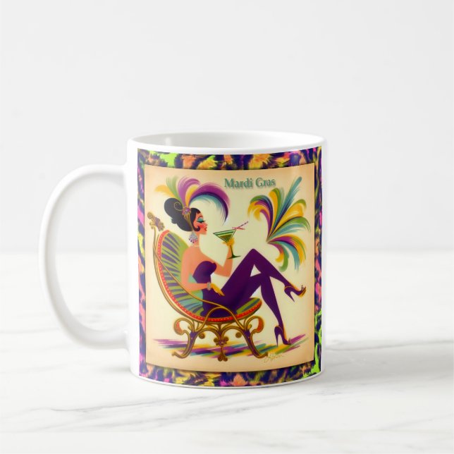 Caneca De Café Mulher do Mardi Gras de Meados do Século com Canec (Esquerda)