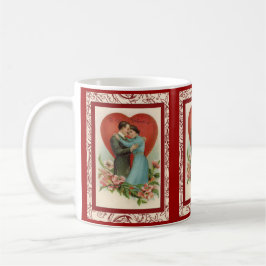 Caneca De Café mulher e homem antigos no coração do dia dos namor