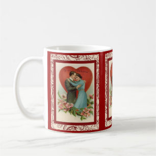 Caneca De Café mulher e homem antigos no coração do dia dos namor
