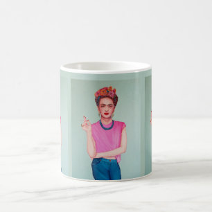 Caneca De Café Mulher em Jeans Azuis Pintura a Óleo