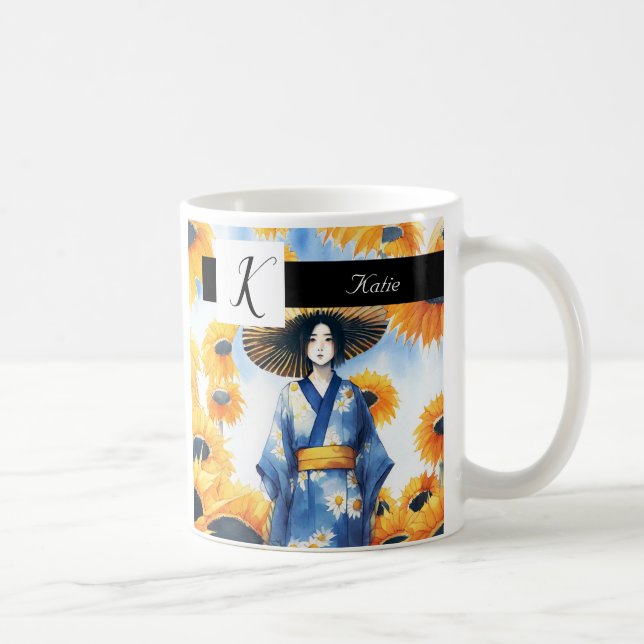 Caneca De Café Mulher em Kimono, Girassóis (Direita)
