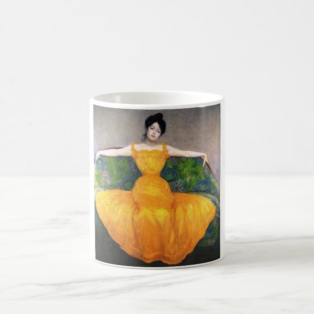 Caneca De Café Mulher em vestido amarelo (por Max Kurzweil) (Centro)