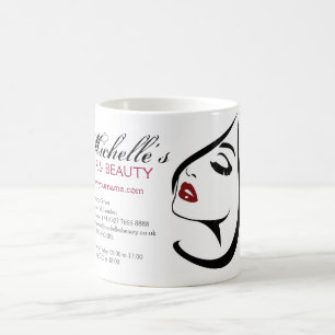 Caneca De Café Mulher encara lábios vermelhos longos pestanas Íco