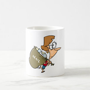 Caneca De Café Mulher Engraçada Carregando Mala Postal Pesada