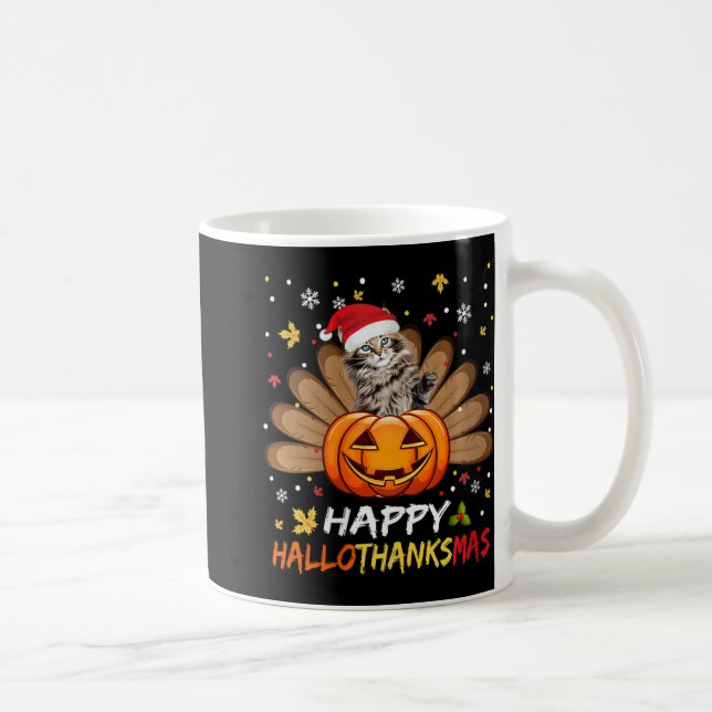 Caneca De Café Mulher Gato Feliz Feliz Hallothanksmas Dia das Bru (Direita)
