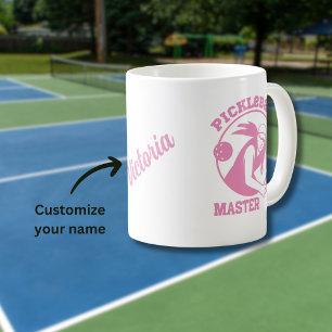 Caneca De Café Mulher Jogadora Mestra de Pickleball Nome Personal