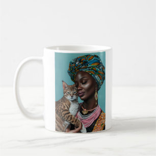 Caneca De Café Mulher Negra Com Gato