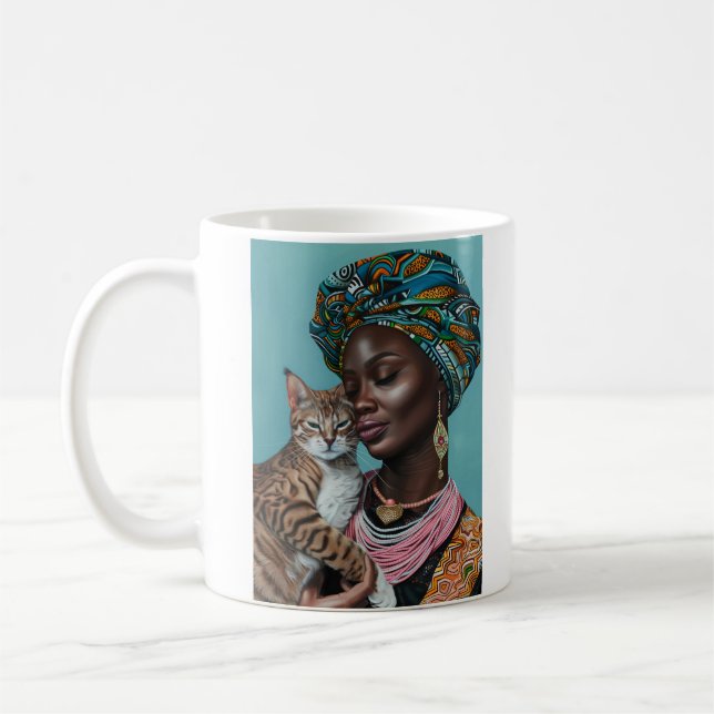 Caneca De Café Mulher Negra Com Gato (Esquerda)