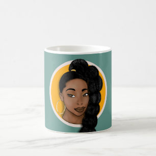 Caneca De Café Mulher Negra, Ponytail Alto Puff, Turquesa