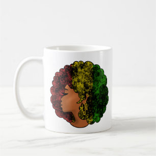 Caneca De Café Mulher negra rasta afro vermelho amarelo verde