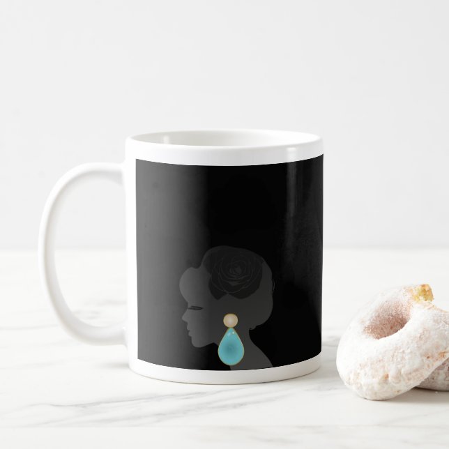 Caneca De Café Mulher Negra Silhouette Dark Glamor (Com Donut)