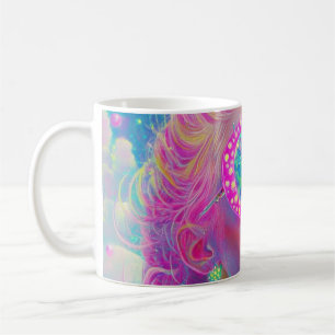 Caneca De Café Mulher Neon Glamorosa com Óculos Espumantes