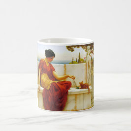 Caneca De Café Mulher Romana Brincando com seu Gato Favorito