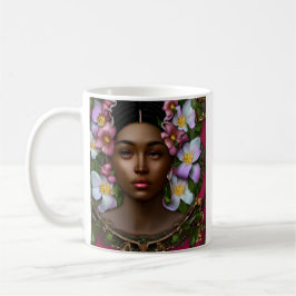 Caneca De Café Mulher Serena Afro-Americana com Flores