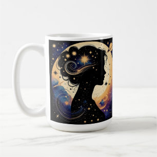Caneca De Café Mulher Silhueta Celestial Elegante