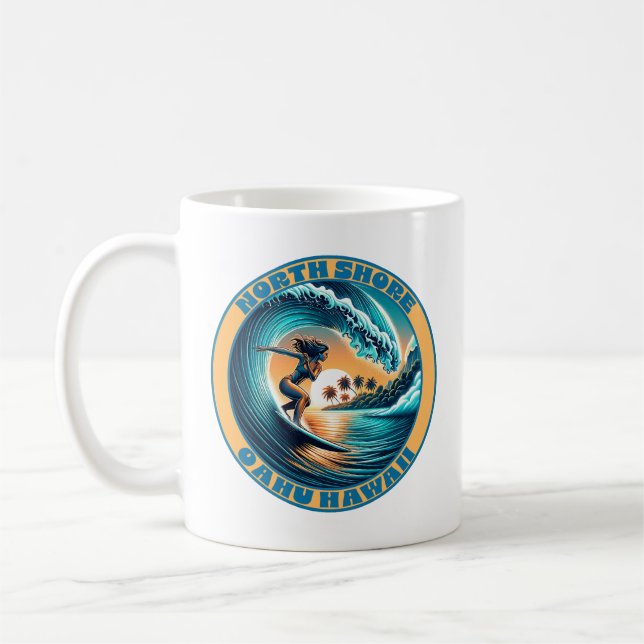 Caneca De Café Mulher Surfer North Shore Oahu Hawaii (Esquerda)