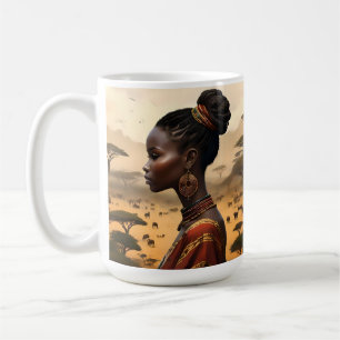 Caneca De Café Mulher Tribal A Observar A Sua Paisagem Africana.