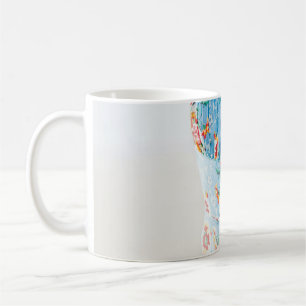 Caneca De Café Mulher vestindo rompermos florais azuis e chapéu