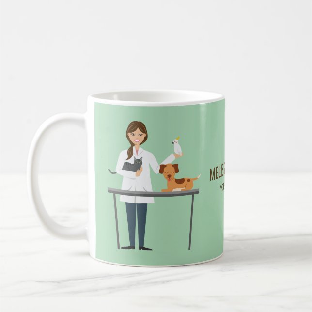 Caneca De Café Mulher Veterinária Com Animais & Texto Personaliza (Esquerda)