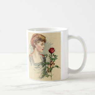 Caneca De Café Mulher Vitoriana Antiga Rosa Vermelha Floral