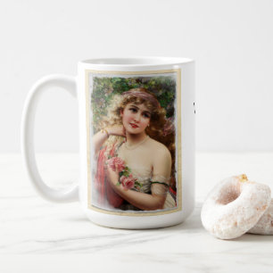 Caneca De Café Mulher Vitoriana com Rosas Rosa