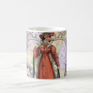 Caneca De Café Mulher vitoriana na moda vermelha colorido
