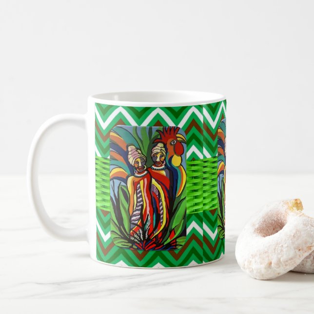 Caneca De Café Mulheres Africanas - Cenoura Verde Chevron Mug (Com Donut)