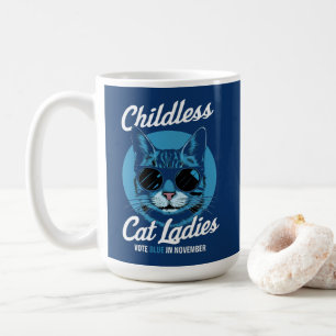 Caneca De Café Mulheres de Gato Sem Filhos Votam Democratas Azuis