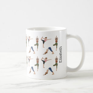 Caneca De Café Mulheres em poses de yoga padrão de treino com nom