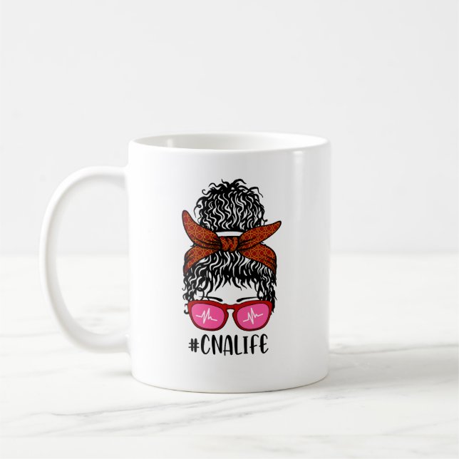 Caneca De Café Mulheres Enfermeiram Vida RN LPN CNA Messy Bun (Esquerda)