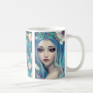 Caneca De Café Mulheres etéreas com Flores no Cabelo Azul