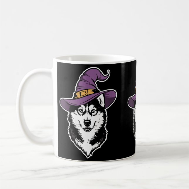 Caneca De Café Mulheres Husky Bruxa Cachorro Halloween (Esquerda)