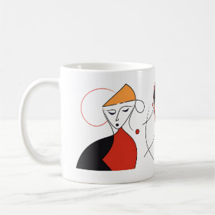 Caneca De Café Mulheres Mínimas Na Linha Abstrata