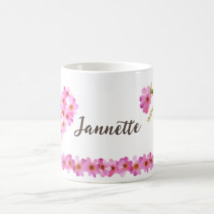 Caneca De Café Mulheres Personalizadas Flóridas, Rosa-Cor-de-Rosa